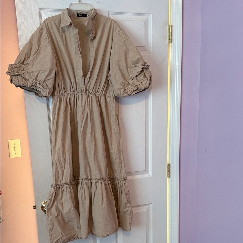 Elegant Tan Midi Dress